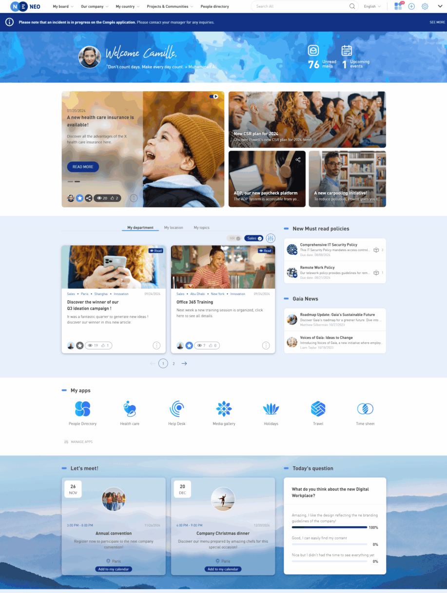 SharePoint Intranet Beispiel, Startseite mit personalisierten Inhalten