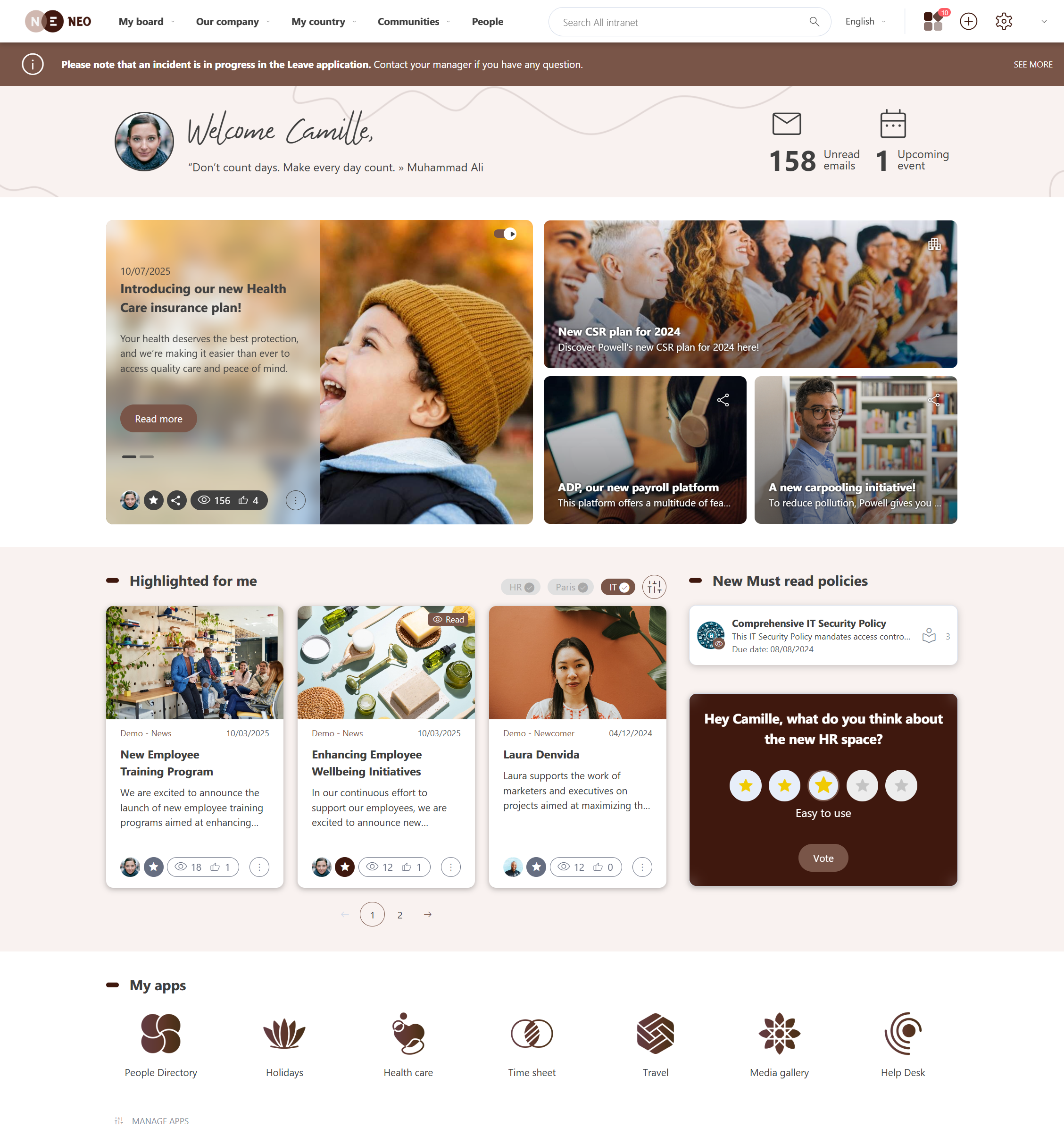 home page sharepoint example