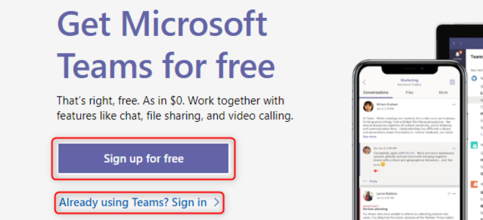 sign up Microsoft Teams