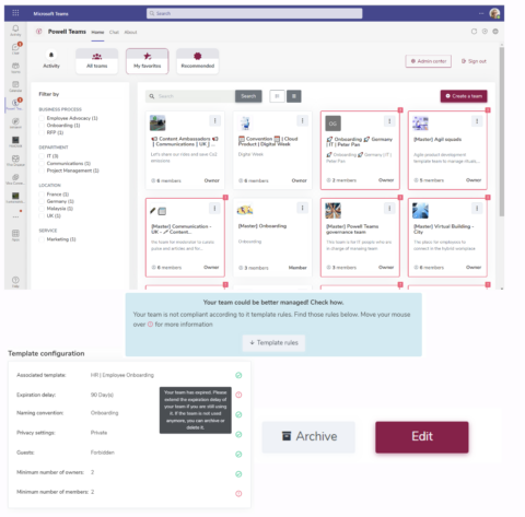 nettoyage des equipes microsoft piloté