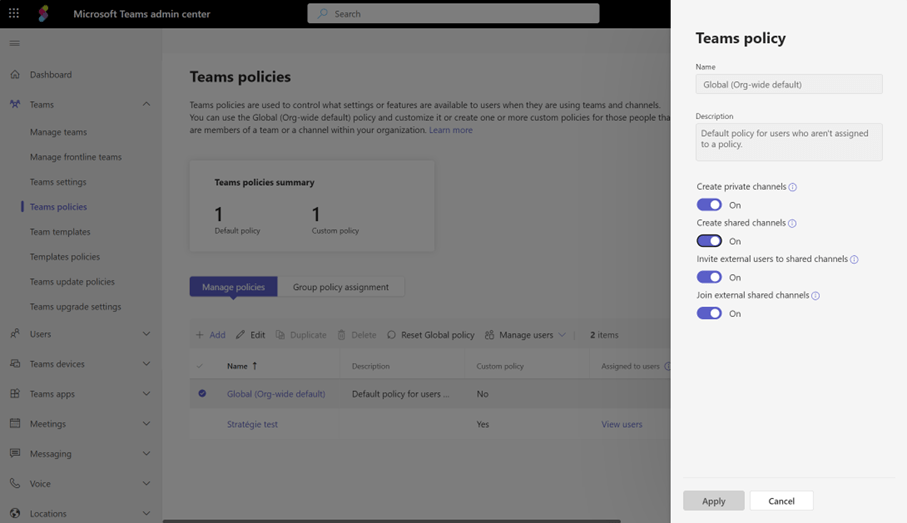 microsoft teams policies shared channels