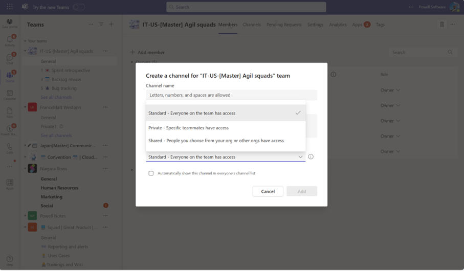 create new microsoft teams shared channels