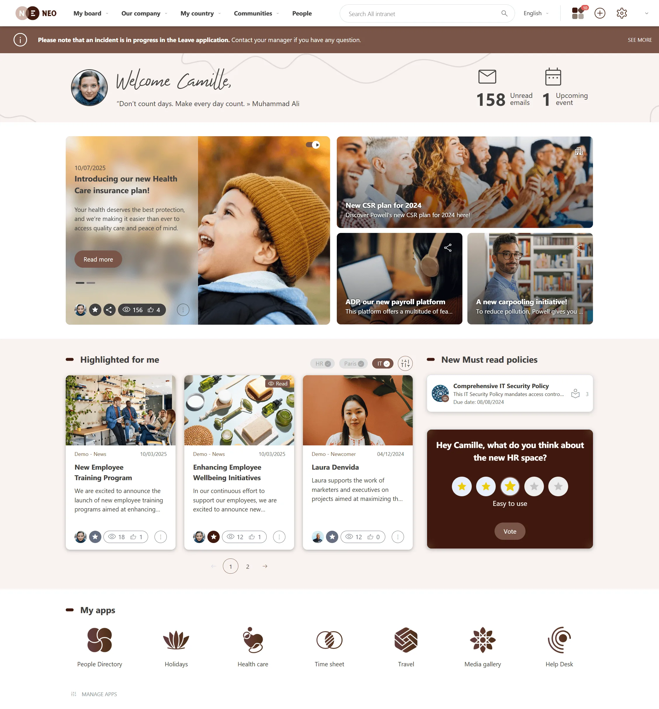 Übersicht eines digitalen Arbeitsplatzes mit Powell Intranet und Microsoft 365