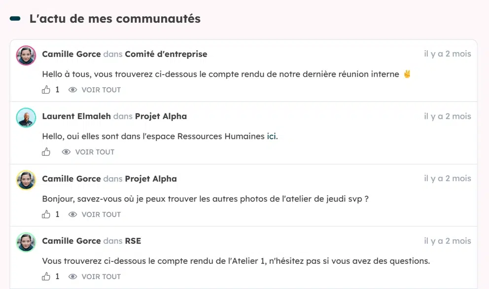 échanges des équipes dans intranet