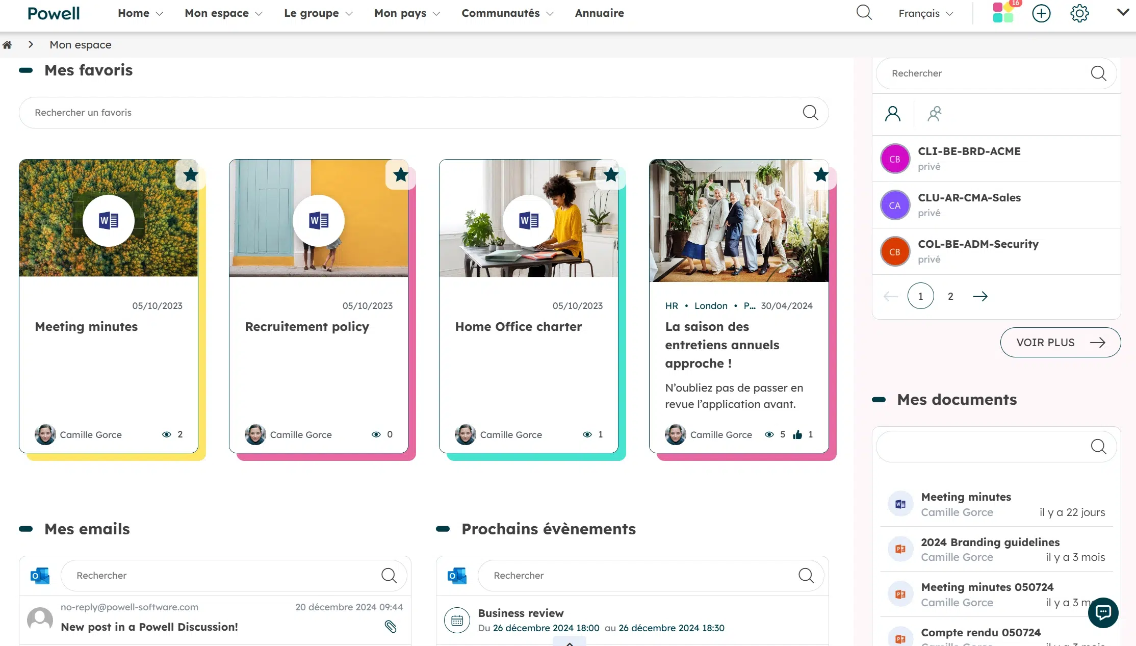 Espace centralisé intranet
