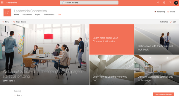 sharepoint online home page
