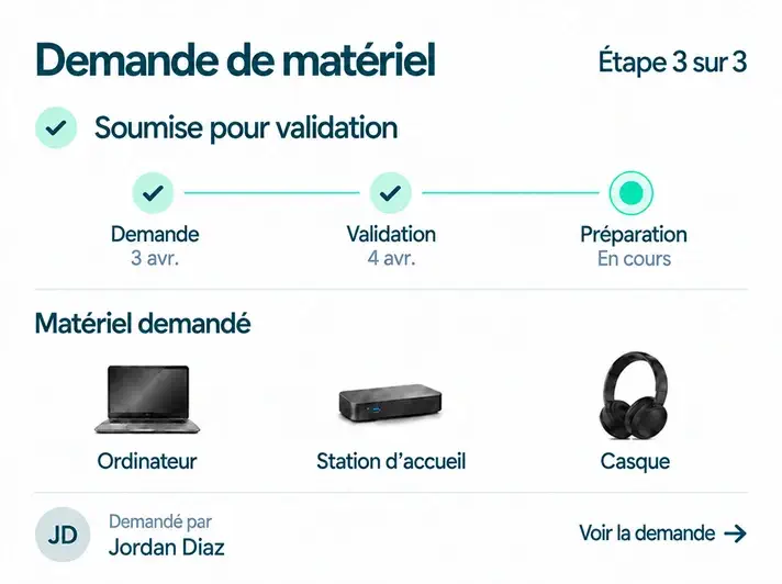 Formulaire de demande de matériel informatique dans l'intranet Powell
