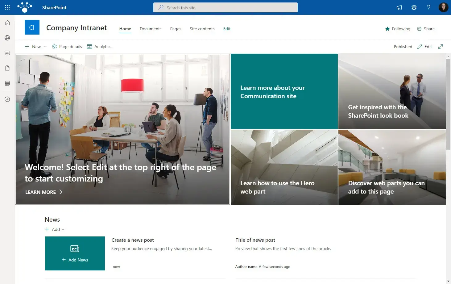 sharepoint online intranet screenshot