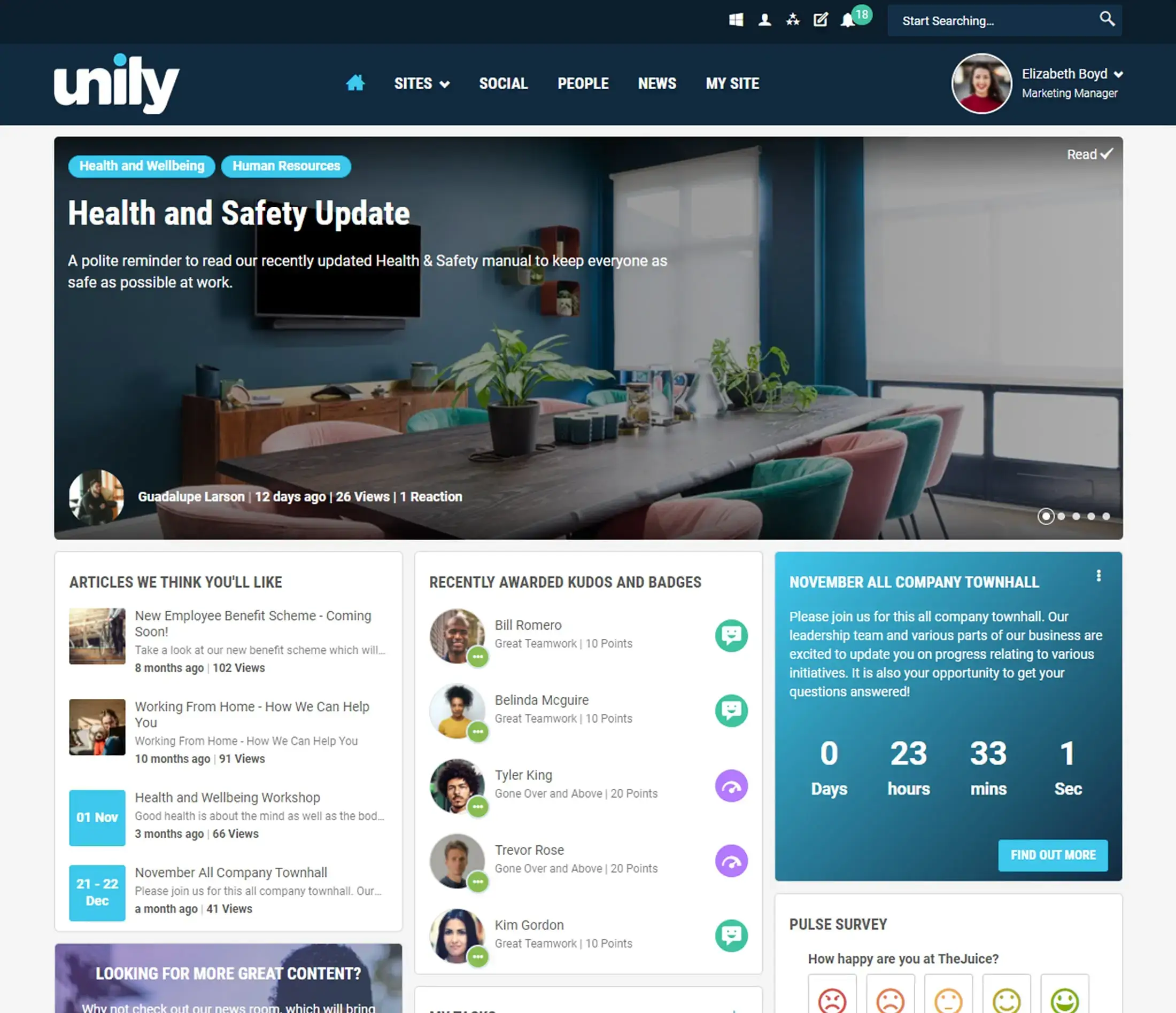 unily intranet screenshot