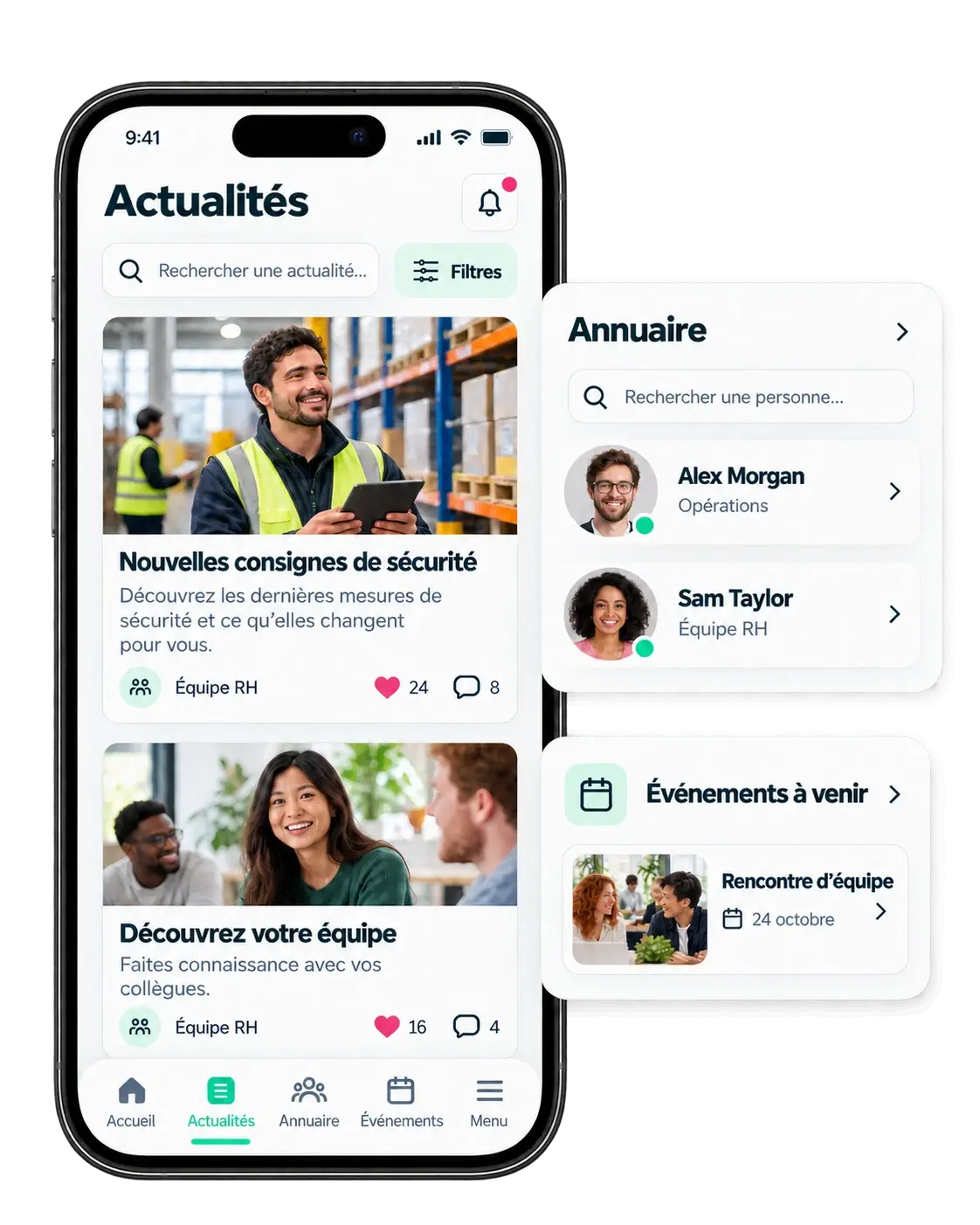 Fil d’actualités, annuaire et événements à venir réunis dans l’application intranet mobile Powell
