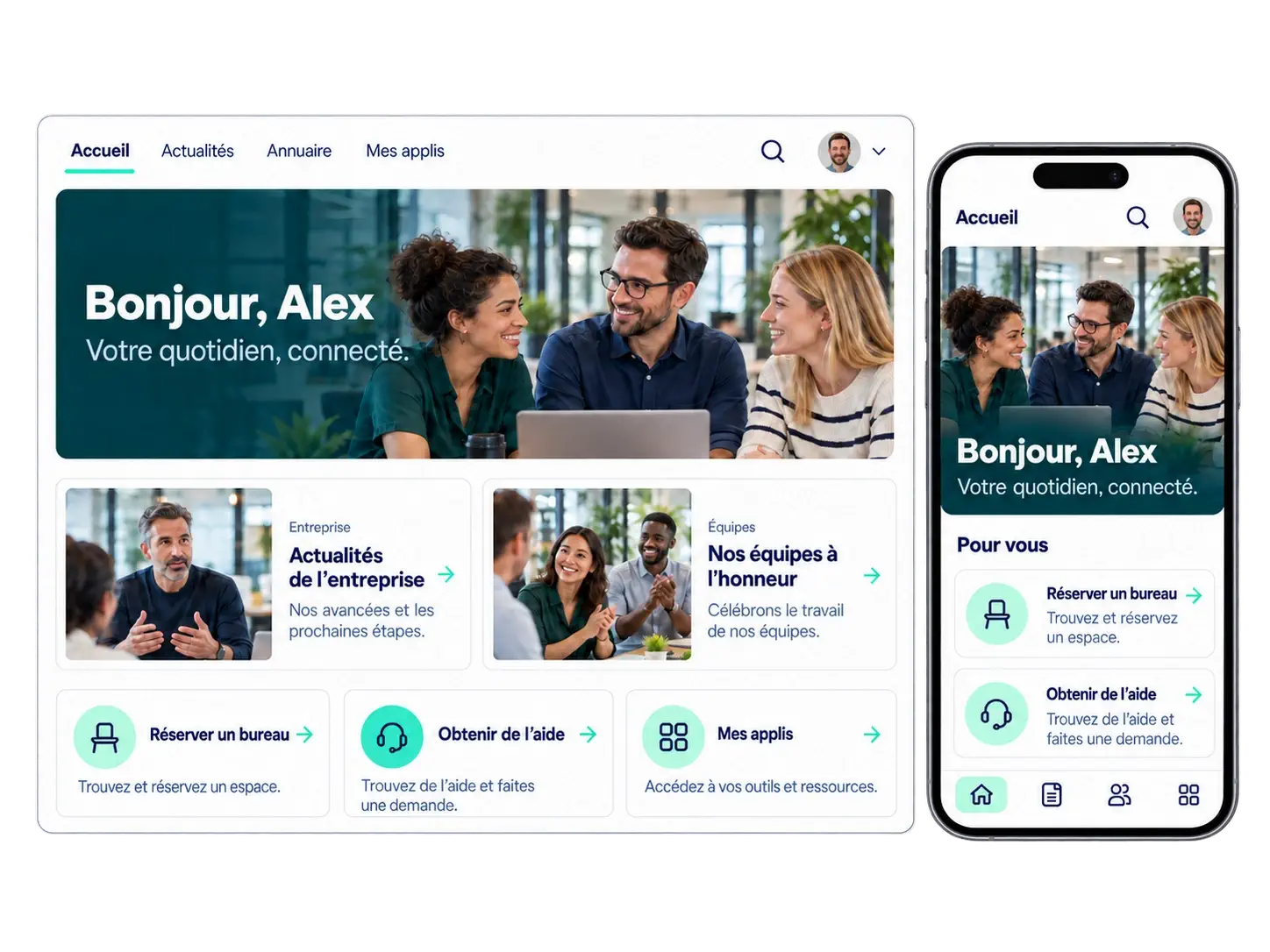 Powell Experience : Digital Workplace multilingue à vos couleurs, sur navigateur, dans Microsoft Teams et sur mobile